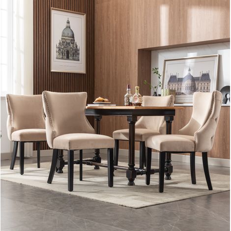 Silla comedor tapizada beige de terciopelo OKMYHOME (1/5)