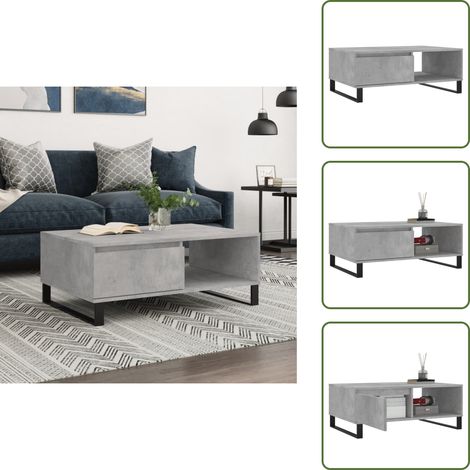The Living Store Tavolino da Salotto Grigio Cemento 90x60x35cm Legno Multistrato - Tavolino in legno multistrato