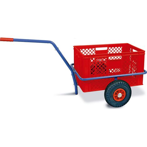 BRB Chariot à main avec panier en plastique 600 x 400 x 320 mm / 63 l - Rouge - Charge maximale : 200 kg - Pneus anti-crevaison (1/2)