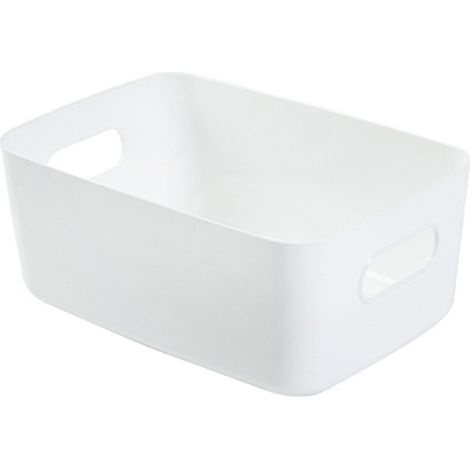 Panier de rangement PP pour bureau, organisateur cosmétique et accessoires avec poignée, grand modèle blanc (1/2)