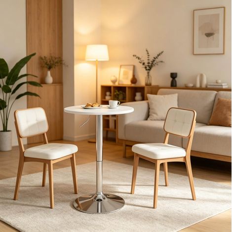 Table haute ronde réglable en MDF blanc et métal, plateau 60 cm, hauteur 68 à 88 cm, base stable antidérapante, pour cuisine et bar - CHICFURN (1/5)