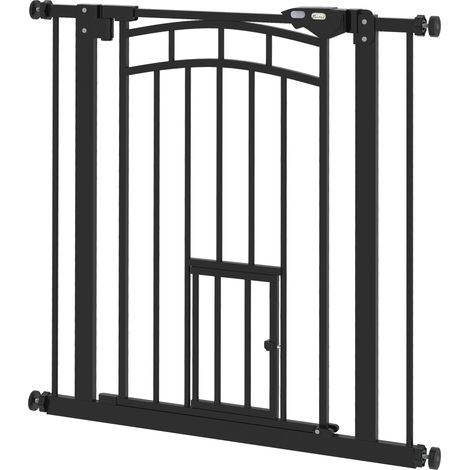 Cancello di sicurezza per animali porta 74-80 x 4 x 76 cm chiusura automatica senza foratura moderno essenziale in acciaio nero 210007451
