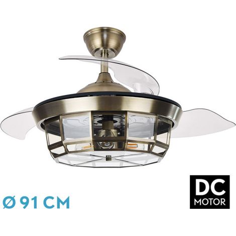 ABRILA-Ventilador DC Tornado Cuero 3xE27  91D  3 lame retrattili  6 velocità  Control Remoto y Timer