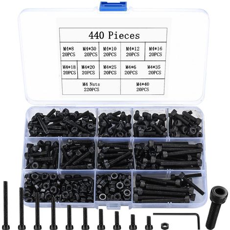 Schraubensatz Sechskantschrauben Muttern M4 schwarz 440 (1/5)