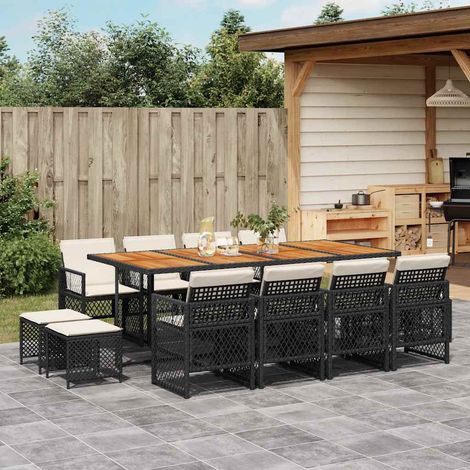 13-tlg. Garten-Essgruppe mit Kissen Schwarz Poly Rattan (1/5)