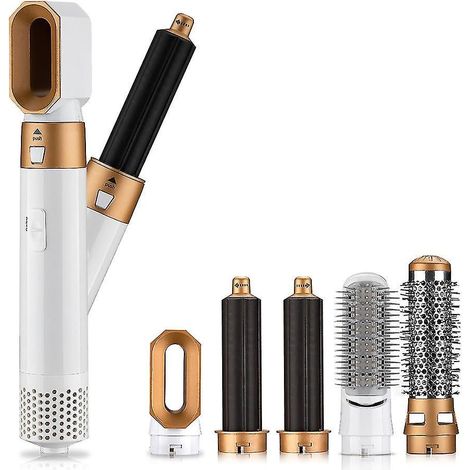 Sèche-cheveux électrique 5-en-1, fer à friser automatique, brosse soufflante, lisseur humide, kit coiffure complet pour cheveux bouclés et lisses. (1/5)