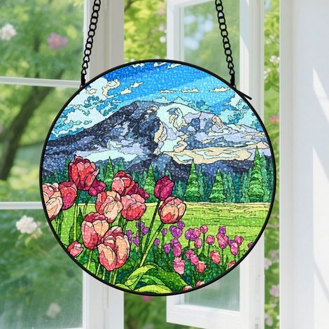 Suspension en vitrail, attrape-soleil coloré minimaliste, décoration maison intérieure, cadeau Fête des Mères, Anniversaire pour femme, homme 9cm (1/5)