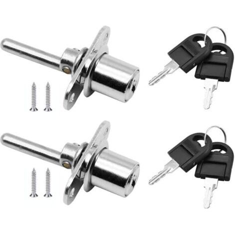 QORVA-Lot de 2 verrous de tiroir avec clé pour meubles, verrou à piston pour classeurs, vitrines, diamètre 16 mm, longueur 61 mm (argent)