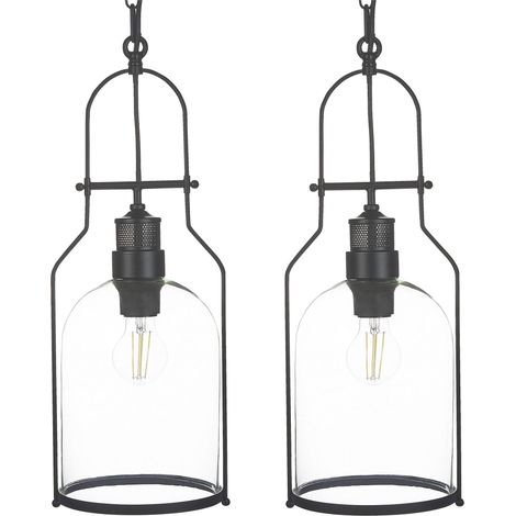 Set of 2 Pendant Lamps BASHILO Metal Black (1/5)