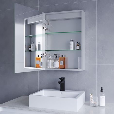 LED Bad Spiegelschrank mit Beleuchtung Spiegel Hängeschrank Badezimmerschrank Badspiegel Beschlagfrei Glasspiegel Aluminiumrahmen Badschrank Kaltweiß