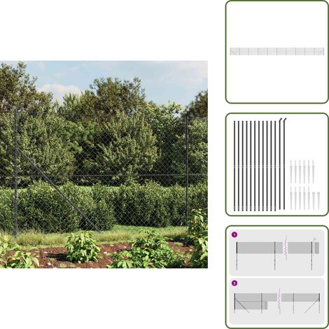 Recinzione in acciaio zincato - vidaXL Recinzione a Rete con Picchetti Ancoraggio Antracite 1,6x25 m - Recinzione in PVC