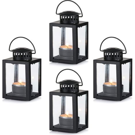 Lanternes pour Bougies Lanternes de Jardin, 4 Pièces Suspendues Petites Lanternes pour Bougie Chauffe-Plat, Bougeoirs Bougie Noire pour Les Événement de Plein Air en Intérieur