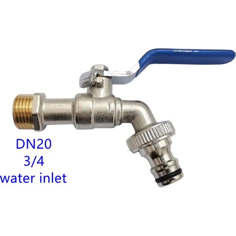 Robinet de jardin extérieur (DN20, poignée bleue), antigel, double commande, en cuivre, pour lave-linge et évier de jardin 1/2". (1/4)