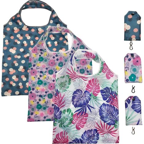 3 Morceaux De Sacs À Provisions Imprimés Par Une Plante, Sacs À Provisions En Polyester, Sacs À Provisions Pliables, Sacs À Main Portables (1/5)