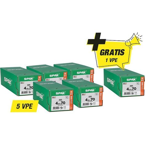 Offre promotionnelle Spax vis à tête fraisée - composée de : 5 x 94 072 44 + 1 x 94 072 44 gratuit (1/2)