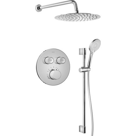 Ensemble de douche à encastrer SMART SELECT avec mitigeur thermostatique, 2 sorties, support de douche réglable, chromé