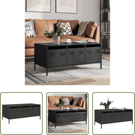 Wohnzimmer -  Couchtisch Schwarz 101,5x50x43,5 cm Kaltgewalzter Stahl (1/5)