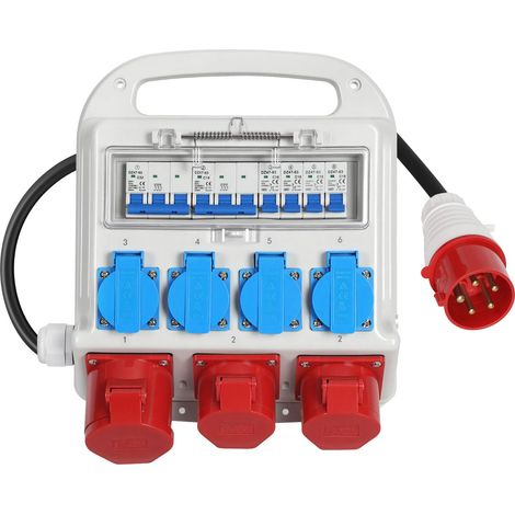 Répartiteur de courant CEE 32 A, 4 Schuko, 3 CEE, câble de 1,4 m Poignée de transport et boîtier verrouillable pour un changement rapide et une répartition ordonnée de l'électricité (1/3)