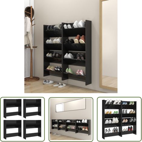 The Living Store Wand-Schuhschränke 4 Stk. Hochglanz-Schwarz 60x18x60 cm - Wand-Schuhschrank - Schuhschrank - Schuhregale - Garderobe - Aufbewahrungssystem (1/5)