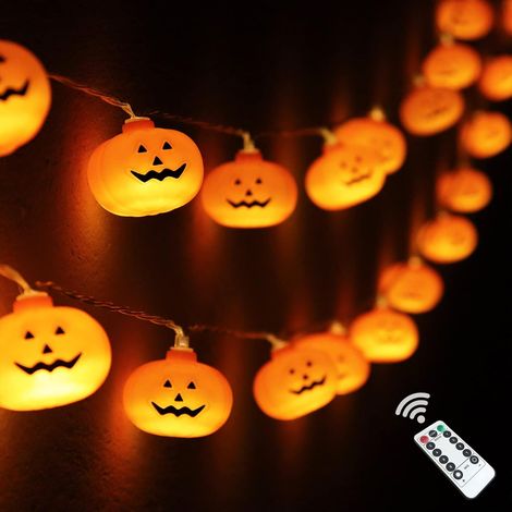 Guirlande lumineuse citrouille d'Halloween, 3 mètres de long avec 20 lumières, télécommande incluse, 8 modes de clignotement. (1/5)
