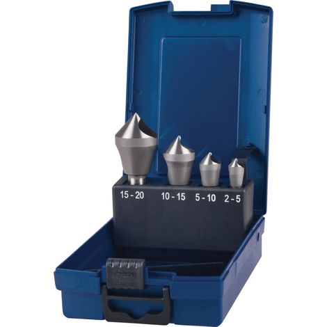 Juego avellanadores transversales 2-5/5-10/10-15/15-20mm HSS-Co 4pzs. Estuche plastico TECWERK (1/2)