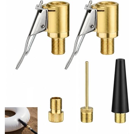 Kit de 5 Adaptateur Valve Pneu, Embout Gonflage Multifonctions en Laiton, Adaptateurs pour Pompe à Air Portable, Pour Pneus Voiture et Vélo, Ballons, Coussinets Gonflables (1/5)