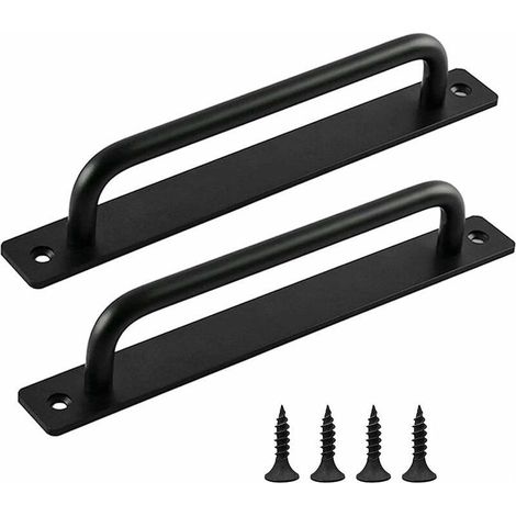 HOXILEELEO - 2 Pièces Poignée de Porte de Grange Coulissante,Traction de Poignée de Porte Coulissante avec Plaque Acier Inox pour Portes de Grange Armoire Placard Noire(212mm) (1/5)