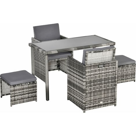 5-teiliges Garten-Lounge-Set aus grauem Polyrattan mit Tisch aus Sicherheitsglas und Kissen (1/5)