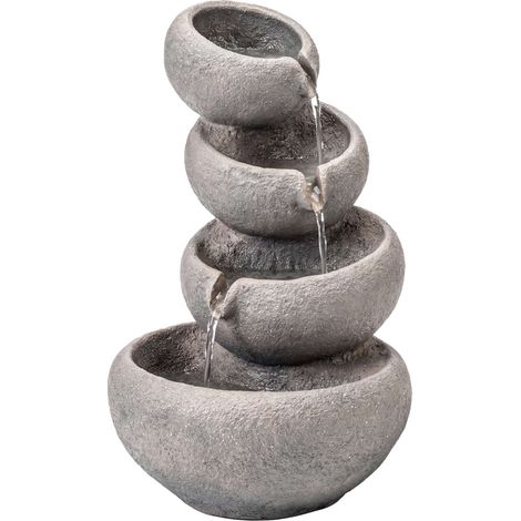 Gartenbrunnen aus Kunstharz mit LED-Beleuchtung, 4-stufig