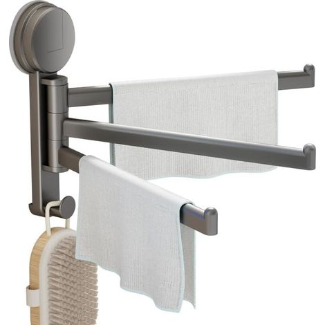 Porte-serviettes à ventouse avec 3 bras, sans perçage par bouton pression, matériau ABS, système d'aspiration pour verre, carrelage, métal, amovible pour cuisine et salle de bain, avec (1/5)