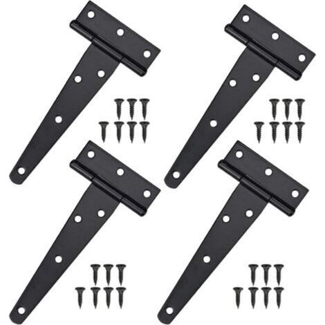 4 pièces Charnière en T noir, 5 Pouces, Ensemble de Charnières en T Antirouille avec Vis, Charnière de Grange de Porte Robuste, pour Fenêtres, Clôture, Fournitures de Hangars (1/4)