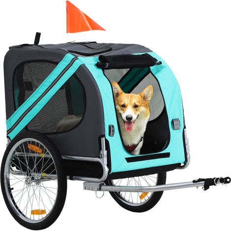 Remolque para mascotas, remolque para perros, remolque para bicicletas, plegable, con funda para la lluvia, de acero, gris y verde, 130 x 73 x 90 cm (1/5)