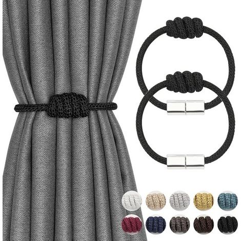 Lot de 2 embrasses magnétiques noires pour rideaux – style nœud tissé à la main, minimaliste et moderne, fixations décoratives pour rideaux convenant à la maison et au bureau. (1/5)