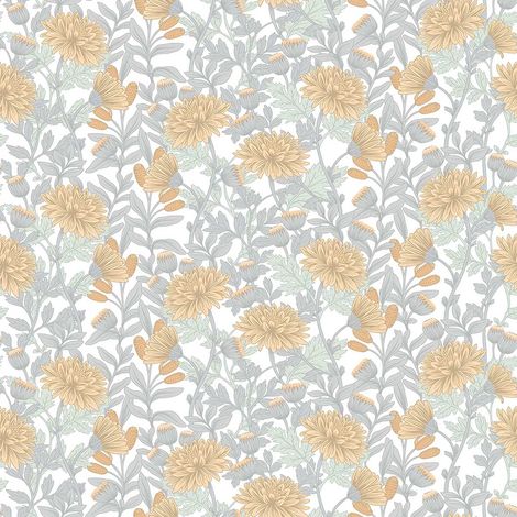 Papier peint chrysanthèmes jaune doux (1/3)