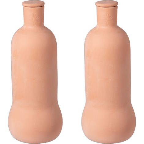 Relaxdays Ollas, set de 2, 1 l, arcilla, riego junto a raíces, bancales e invernadero, menos pérdida de agua, terracota (1/5)