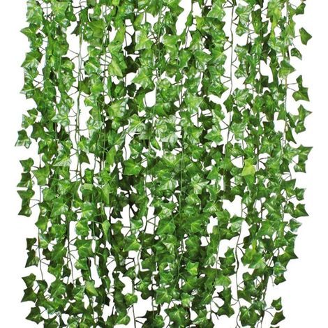 Künstlicher Efeu, Kletterpflanze, Eukalyptusblätter, dekorative grüne Pflanzen, Deckendekoration, 12 Stück (1/5)