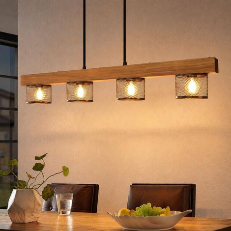 Suspension vintage en bois pour table à manger Suspension noire à 4 (1/5)