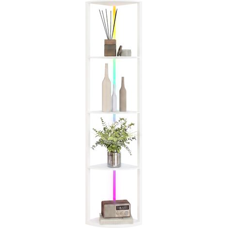 Lampe d’angle colonne 5 niveaux avec éclairage RGB‑LED 5050, télécommande, étagère de rangement MDF, max 2,3 kg par étage, déco salon chambre (1/5)