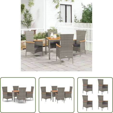 vidaXL Salle à manger extérieure - Ensemble à manger de jardin 5 pcs coussins gris résine tressée (1/5)
