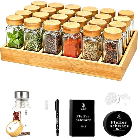 Gewürzglas-Set, Bambusregal, luftdichte Glasbehälter, XY104 (1/2)