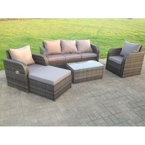 Fimous gris foncé mixte Pe osier rotin mobilier de jardin canapé Chaise réglable Longue 6 places Oblong Table basse (1/2)