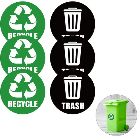 Pegatinas de reciclaje, pegatinas de reciclaje y pegatinas con logotipo para contenedores, pegatina redonda con logotipo de reciclaje para contenedores de basura de cocina (6 unidades) (1/5)