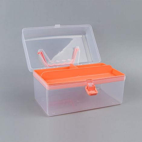 Boîte De Rangement - Transparente - Avec Poignée - Bac Amovible - 21,5 x 12,7 x 12,3 cm - Pour Artisanat Outils Médicaments Cosmétiques - 1 Pièce