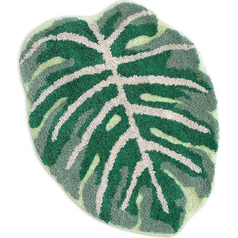 Rutschfeste Badematte oder getuftete Küchenmatte mit Monstera-Blattmotiv. Bodenmatte für Kinder und Haustiere. (1/5)