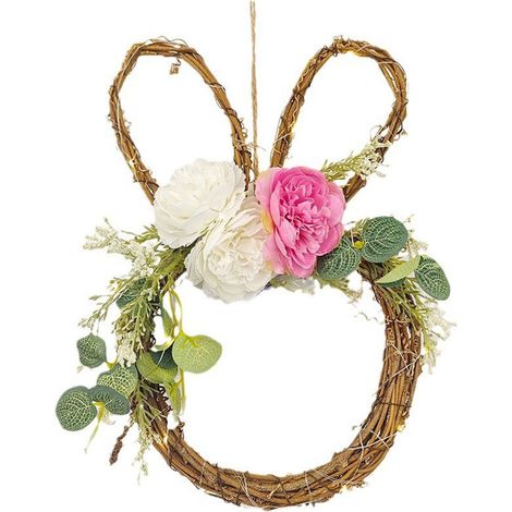 Couronne lumineuse pour porte de printemps avec lapins de Pâcles, décorations florales simulées, pour fêtes et célébrations (1/5)