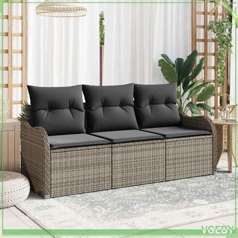Canapé de jardin - FAFEICY - Modulaire - Gris - Poly rotin - Pieds réglables (1/5)