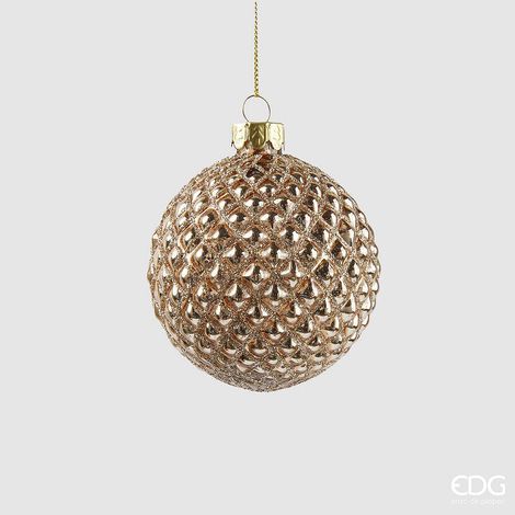 EDG Enzo De Gasperi Addobbo Natale Palla Rombi Vetro D 8 Cm Light Gold 1 Pz