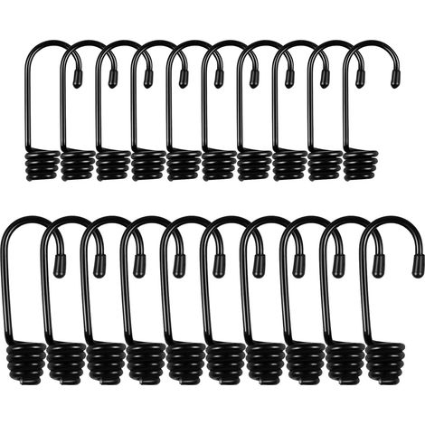 20 elastische Seilhaken, perfekt für Bootfahren, Camping, Sonnenschirme und Outdoor-Fans (schwarz).