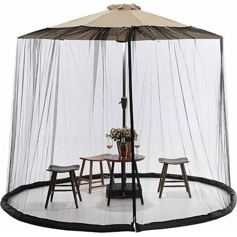 Mosquitera para sombrilla, malla para toldo de sombrilla de patio, 3,35-3,65 m para sombrilla de patio exterior con malla de poliéster, base rellenable (1/4)