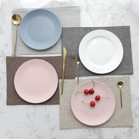 Ensemble de 4 sets de table en lin lavables et résistants à la chaleur, pour la table de cuisine, décoration pour les repas de fête ou pour offrir à votre épouse, jaune (1/4)
